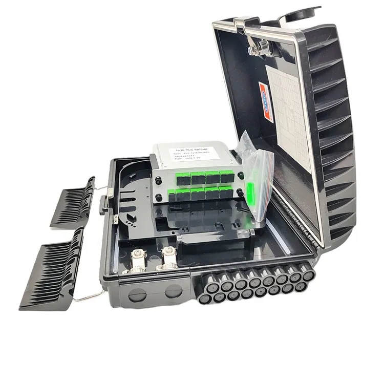 real open 16-core outdoor fiber distribution box photo
